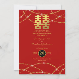 Invitación El oro del Boda chino ilumina la doble felicidad