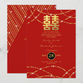 Invitación El oro del Boda chino ilumina la doble felicidad