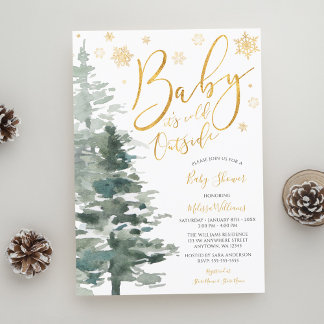 Invitación El oro del bosque invernal está frío fuera de Baby