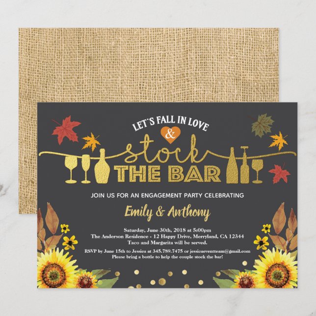 Invitación El oro del girasol del bar (Anverso / Reverso)