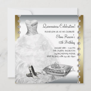 Invitación El oro elegante y la quinceañera blanca