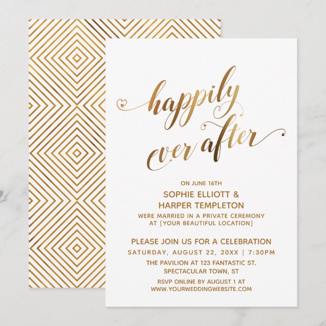 Invitación El oro es feliz para siempre después de la celebra (Anverso / Reverso)