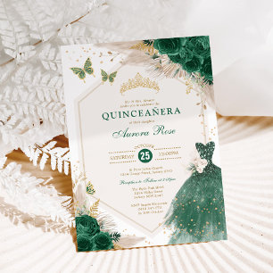 Invitación El oro esmeralda Quinceañera Boho Floral Mis Quinc