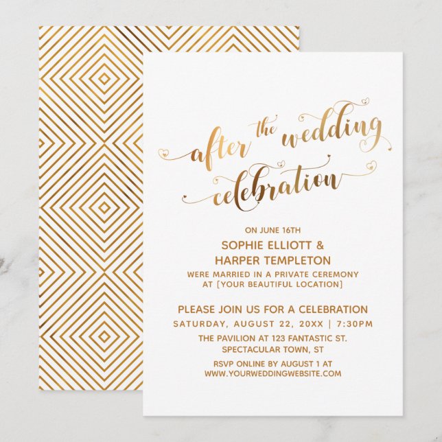 Invitación El oro falso sobre el blanco después de la celebra (Anverso / Reverso)