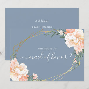 Invitación El oro floral azul de la moda será mi doncella de