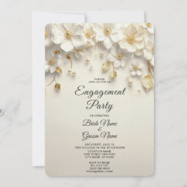 Invitación El oro floral blanco marfil deja compromiso