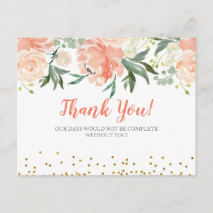 Invitación El oro floral elegante del melocotón le agradece