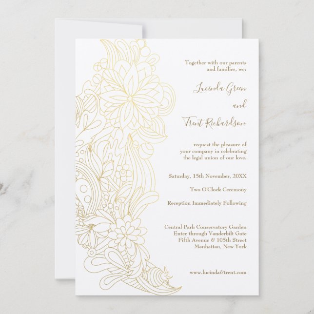 Invitación El oro florece el compromiso de los Bodas naturale (Anverso)