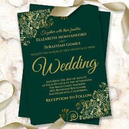 Invitación El oro frita la Moda simple Boda verde esmeralda