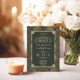 Invitación El oro glamoroso oscuro Boda del Art Deco Verde de