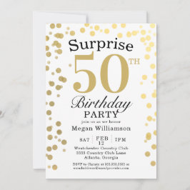 Invitación El oro moderno Confetti Black Surprise 50 cumpleañ