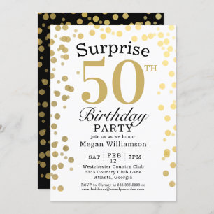 Invitación El oro moderno Confetti Black Surprise 50 cumpleañ