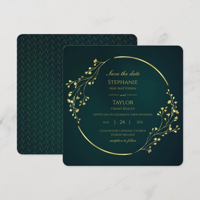 Invitación El oro moderno Eucalyptus Green Salva La Fecha (Anverso / Reverso)