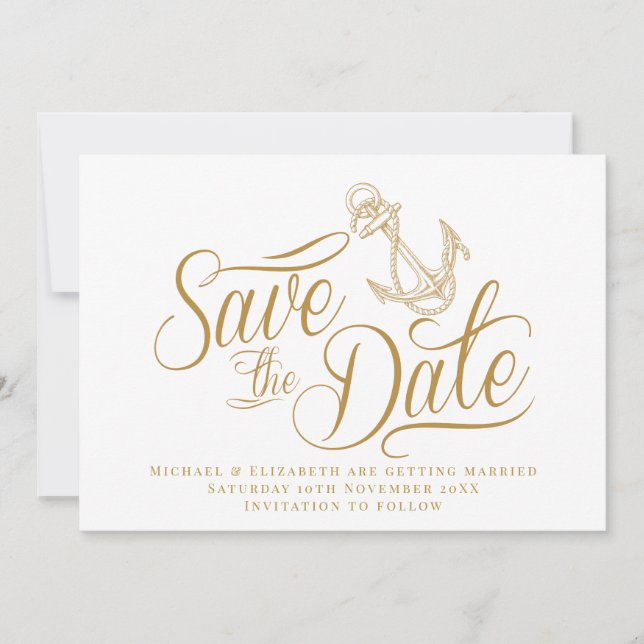 Invitación El oro moderno náutico Salve la fecha (Anverso)