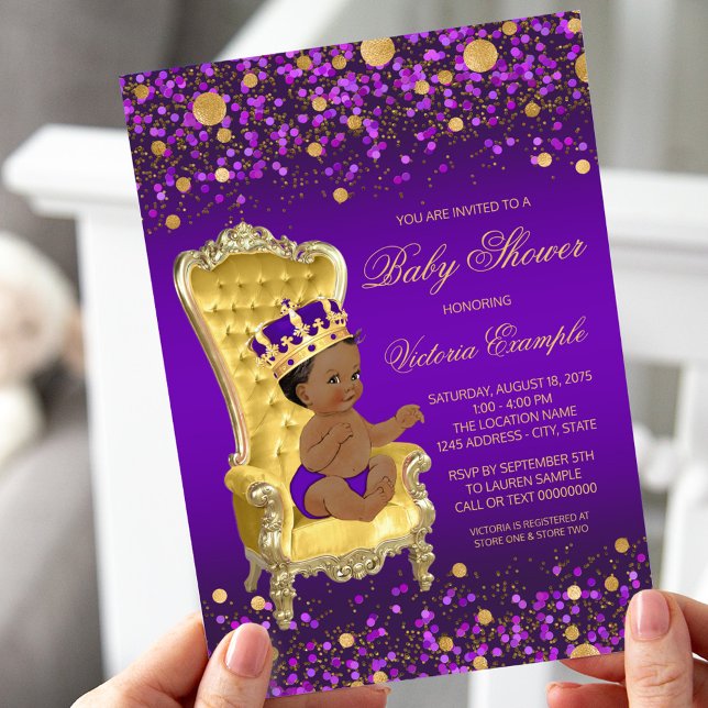 Invitación El oro morado del príncipe afroamericano Baby Show (Subido por el creador)