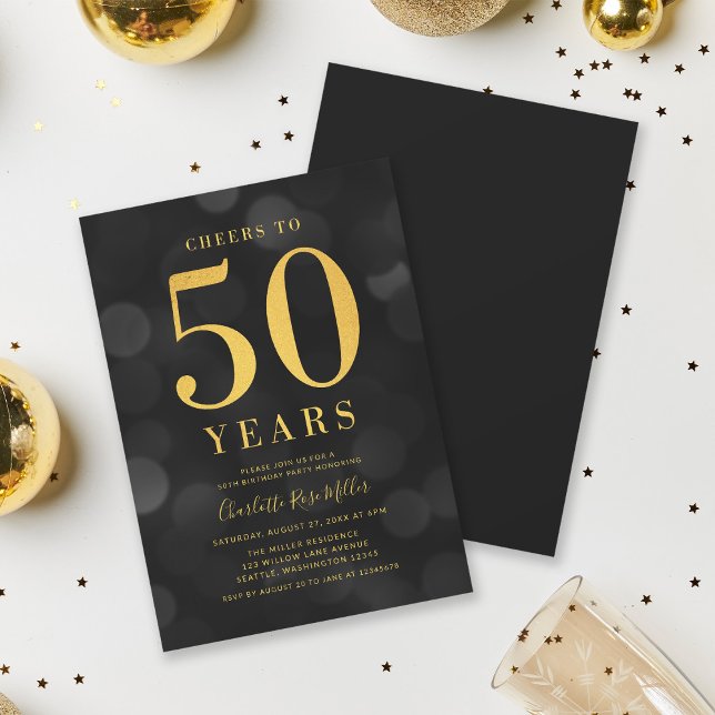 Invitación El oro negro de Bokeh viaja a fiesta de cumpleaños (Subido por el creador)