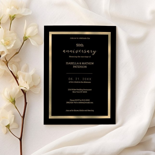 Invitación El oro negro de lujo 50° aniversario del Boda (Luxury black gold 50th Wedding Anniversary )