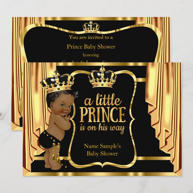 Invitación El oro negro de Prince Baby Shower envuelve a la e (Anverso / Reverso)