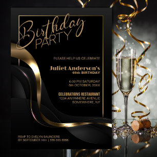 Invitación El oro negro moderno cualquier fiesta de cumpleaño