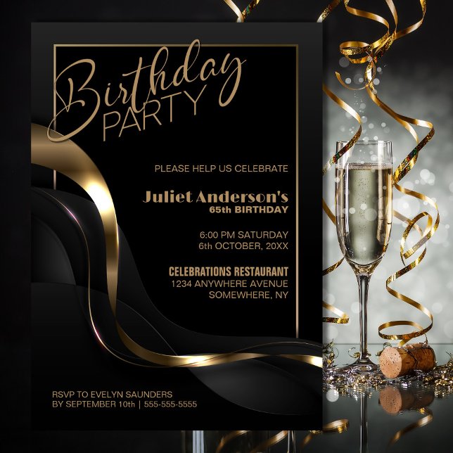 Invitación El oro negro moderno cualquier fiesta de cumpleaño (Subido por el creador)