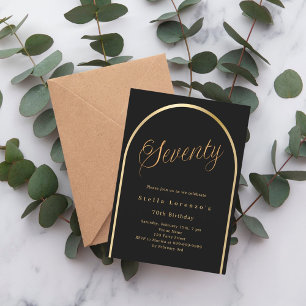 Invitación El oro negro script de lujo 70 cumpleaños