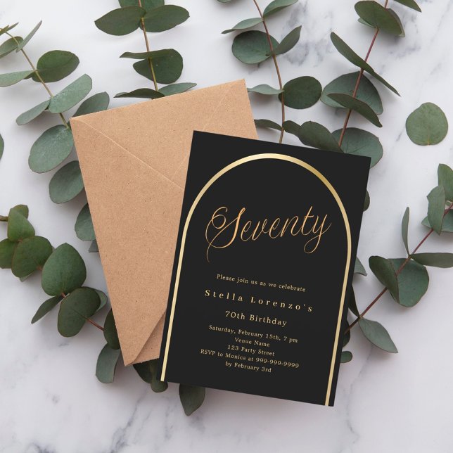 Invitación El oro negro script de lujo 70 cumpleaños (Subido por el creador)