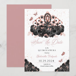 Invitación El oro negro y Rosa Tiara salva la fecha Quinceañe