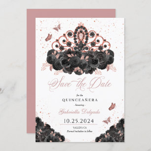 Invitación El oro negro y Rosa Tiara salva la fecha Quinceañe