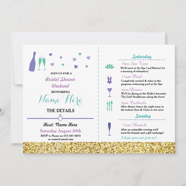 Invitación El oro púrpura del corazón itinerario nupcial de (Anverso)