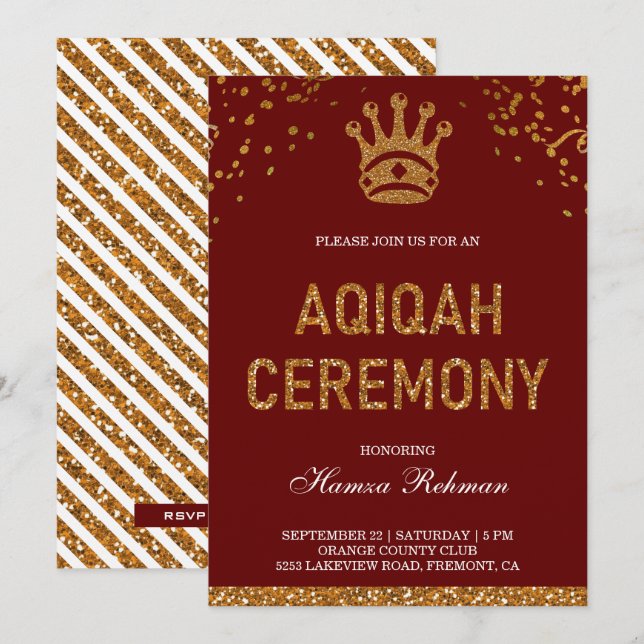 Invitación El oro rojo Príncipe de la Corona Aqiqah (Anverso / Reverso)