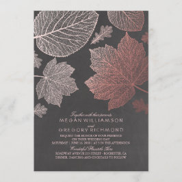 Invitación El oro Rosa deja una vieja boda de otoño rústica