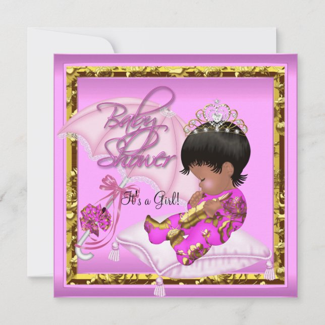 Invitación El oro rosado de la Baby Shower afroamericana (Anverso)
