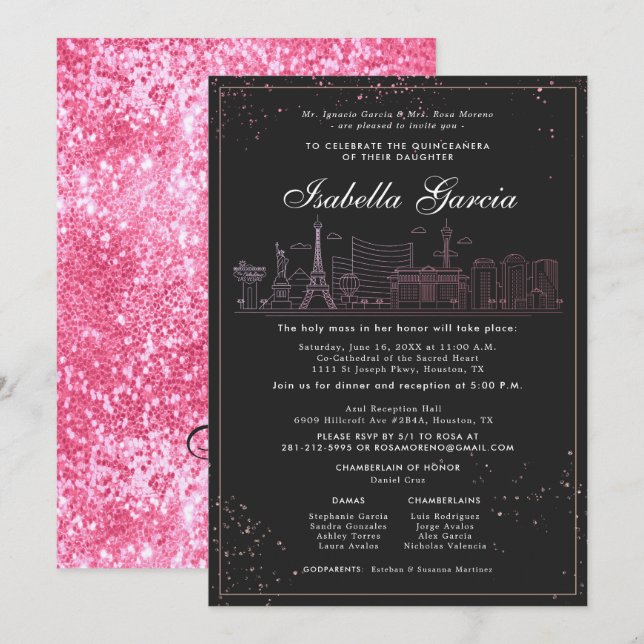 Invitación El oro rosado Las Vegas Quinceañera Cumpleaños (Anverso / Reverso)