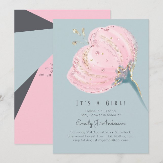 Invitación El oro rosado moderno es un Baby Shower chica (Anverso / Reverso)