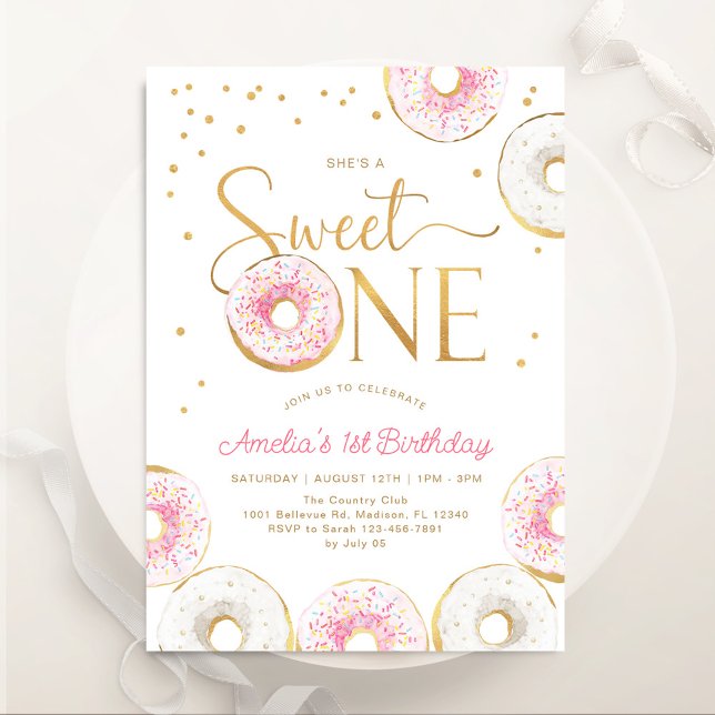 Invitación El oro rosado no es dulce un primer cumpleaños (Subido por el creador)