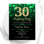 Invitación El oro verde esmeralda cumple 30 años<br><div class="desc">30.ª invitación a la fiesta de cumpleaños. Elegante diseño verde esmeralda y negro con falso oro purpurina. Cuenta con diamantes elegantes, luces de bokeh y fuente de guiones. Invitación de cumpleaños de hombres o mujeres. Perfecto para una elegante fiesta de cumpleaños. Personaliza con tus propios detalles. Mándame un mensaje si...</div>