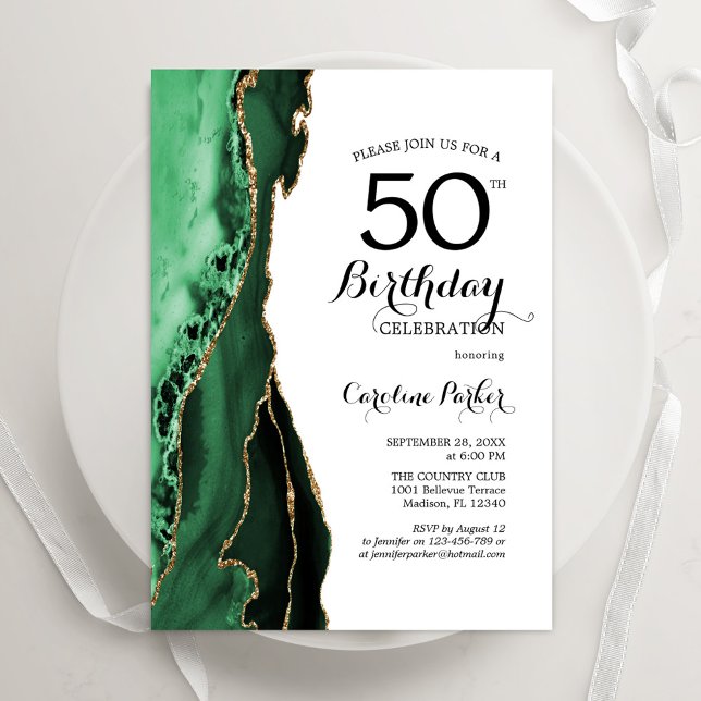 Invitación El oro verde esmeralda del oro blanco 50 cumpleaño (Subido por el creador)