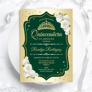 Invitación El oro verde esmeralda elegante Quinceanera