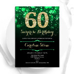 Invitación El oro verde esmeralda sorprende a los 60 años<br><div class="desc">Sorpresa 60.ª invitación a la fiesta de cumpleaños. Elegante diseño verde esmeralda y negro con falso oro purpurina. Cuenta con diamantes elegantes, luces de bokeh y fuente de guiones. Invitación de cumpleaños de hombres o mujeres. Perfecto para una elegante fiesta de cumpleaños. Personaliza con tus propios detalles. Mándame un mensaje...</div>