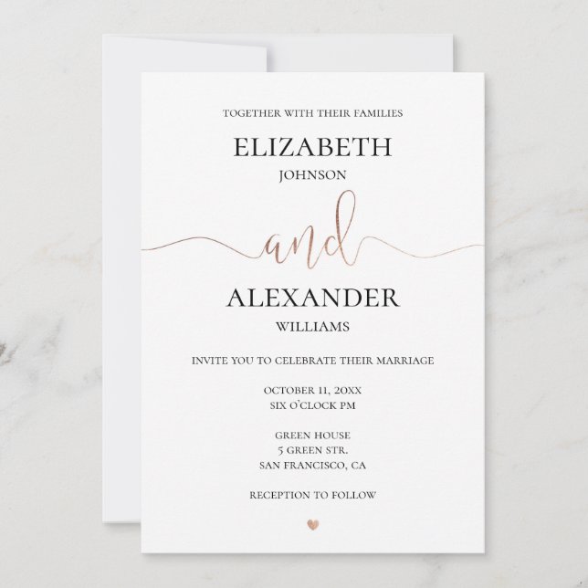 Invitación El oro y el boda blanco. Caligrafía elegante (Anverso)