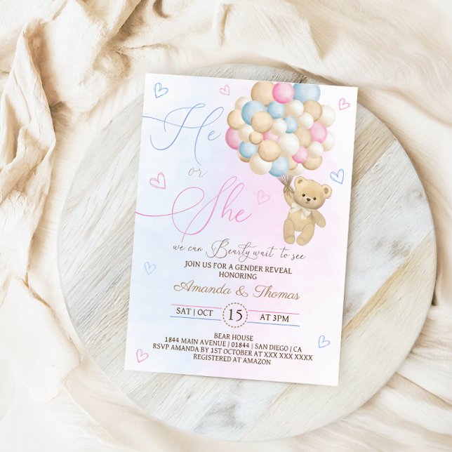 Invitación El osito de peluche revela su género (Subido por el creador)