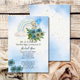 Invitación El oso arcoiris boho es la primera comunión sagrad