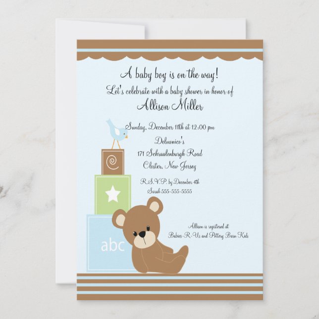 Invitación El oso bebé barato bloquea el Baby Shower (Anverso)
