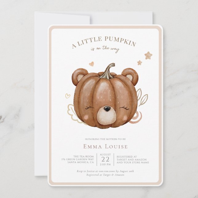 Invitación El Oso de Calabaza Pequeño Cae Baby Shower Neutral (Anverso)