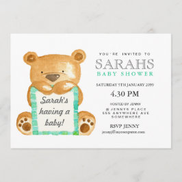 Invitación El oso de peluche de la acuarela Baby Shower