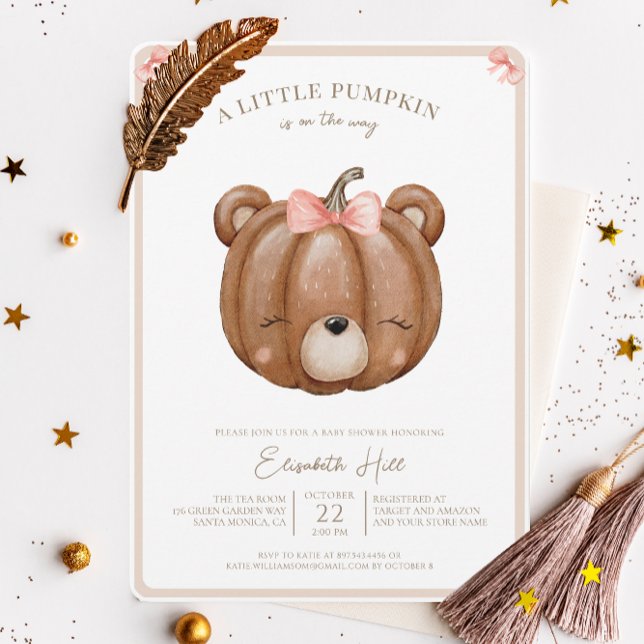 Invitación El oso pequeño de calabaza cae la niña niña ducha (Subido por el creador)
