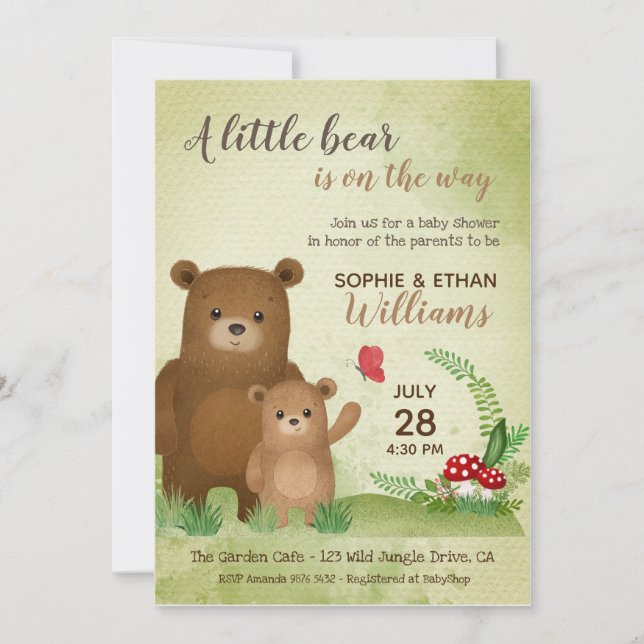 Invitación El Oso Pequeño está en camino | Baby Shower (Anverso)