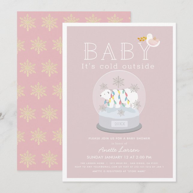 Invitación El oso polar bebe su frío fuera del Baby Shower ro (Anverso / Reverso)