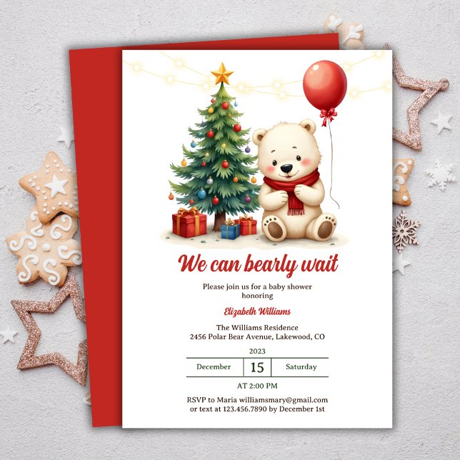 Invitación El Oso Polar Cutáneo Navidades Rojos Y Blancos Bru (Cute Polar Bear Red And White Festive Christmas Brunch Invitation)