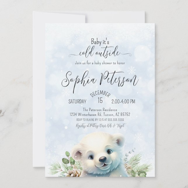 Invitación El oso polar invernal frío fuera del Baby Shower a (Anverso)